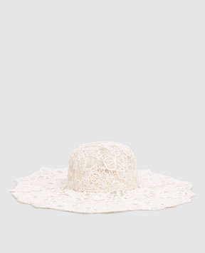 Ermanno Scervino Life White hat with floral pattern and raffia D484V500ZQP