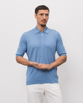 Enrico Mandelli Blue silk polo shirt with logo patch 3K065A5674