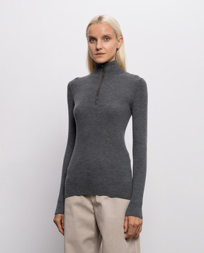 Brunello Cucinelli Grey ribbed wool and cashmere jumper M14817604