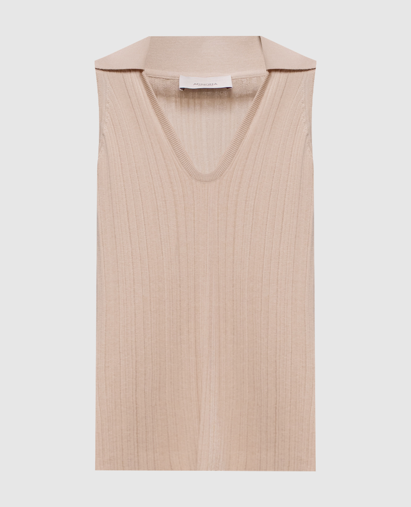 

Beige ribbed top with silk Agnona