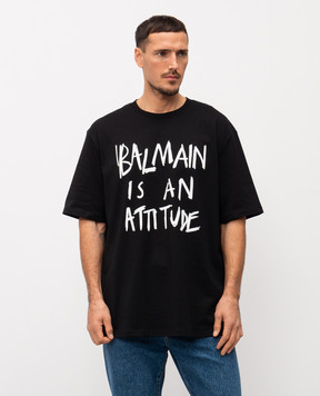 Balmain Black t-shirt with logo print GH1EG225GF40