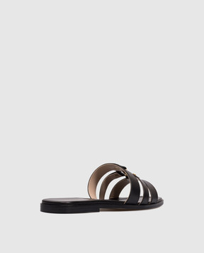 Twinset Black leather flip-flops with logo engraving 261TCP038