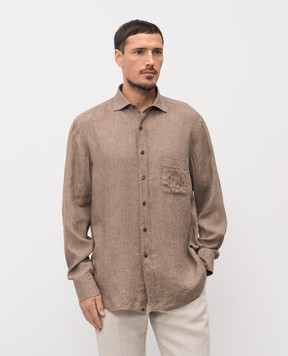 Stefano Ricci Brown linen shirt with logo MC008163BX2922