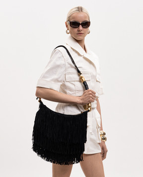 Balmain Ébène black suede hobo bag with fringe GN0BT053LWSF
