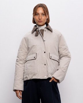 Brunello Cucinelli Beige down jacket with leather collar MG5457551P