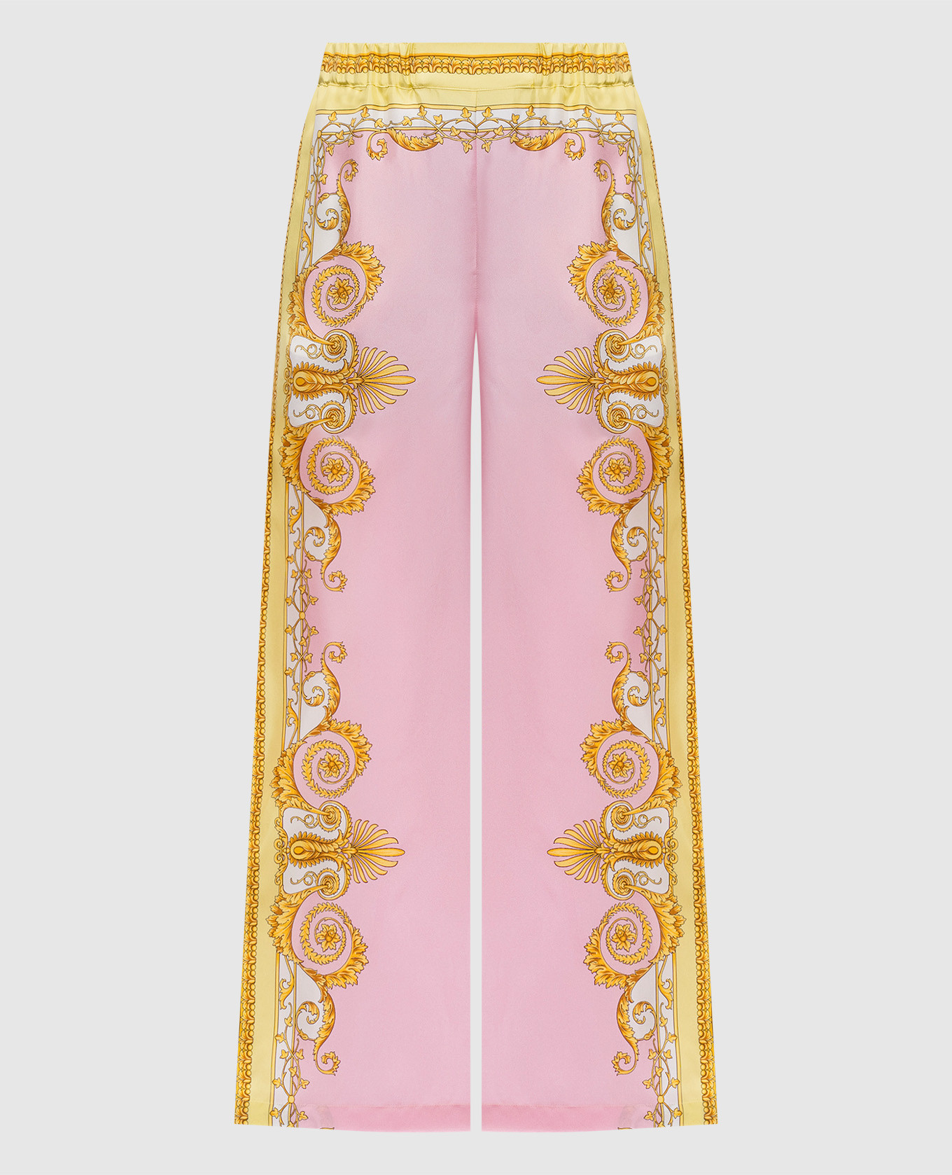 

Spring Barocco printed silk trousers Versace, Pink