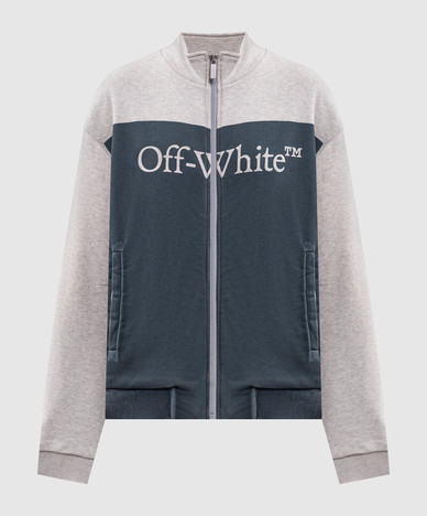 Blue sports jacket with branded print