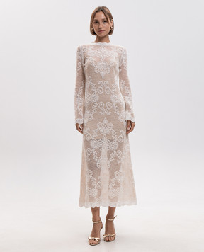 Twinset Beige midi dress with alpaca wool pattern 262TP3344