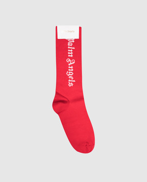 Palm Angels Children's red socks with logo PBRA005C99KNI004