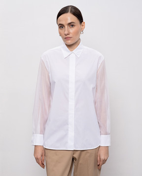 Peserico White silk shirt with monil chain A066958928B