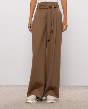 Peserico Brown wool pants with belt P0470102660