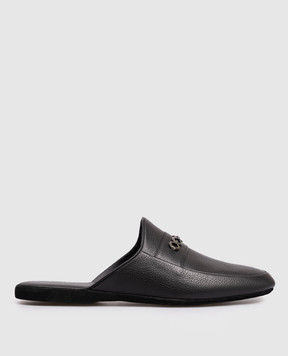 Stefano Ricci Black leather slippers UL01P774VTD