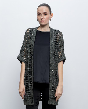 Peserico Green openwork cardigan with sequins E99166F039329A