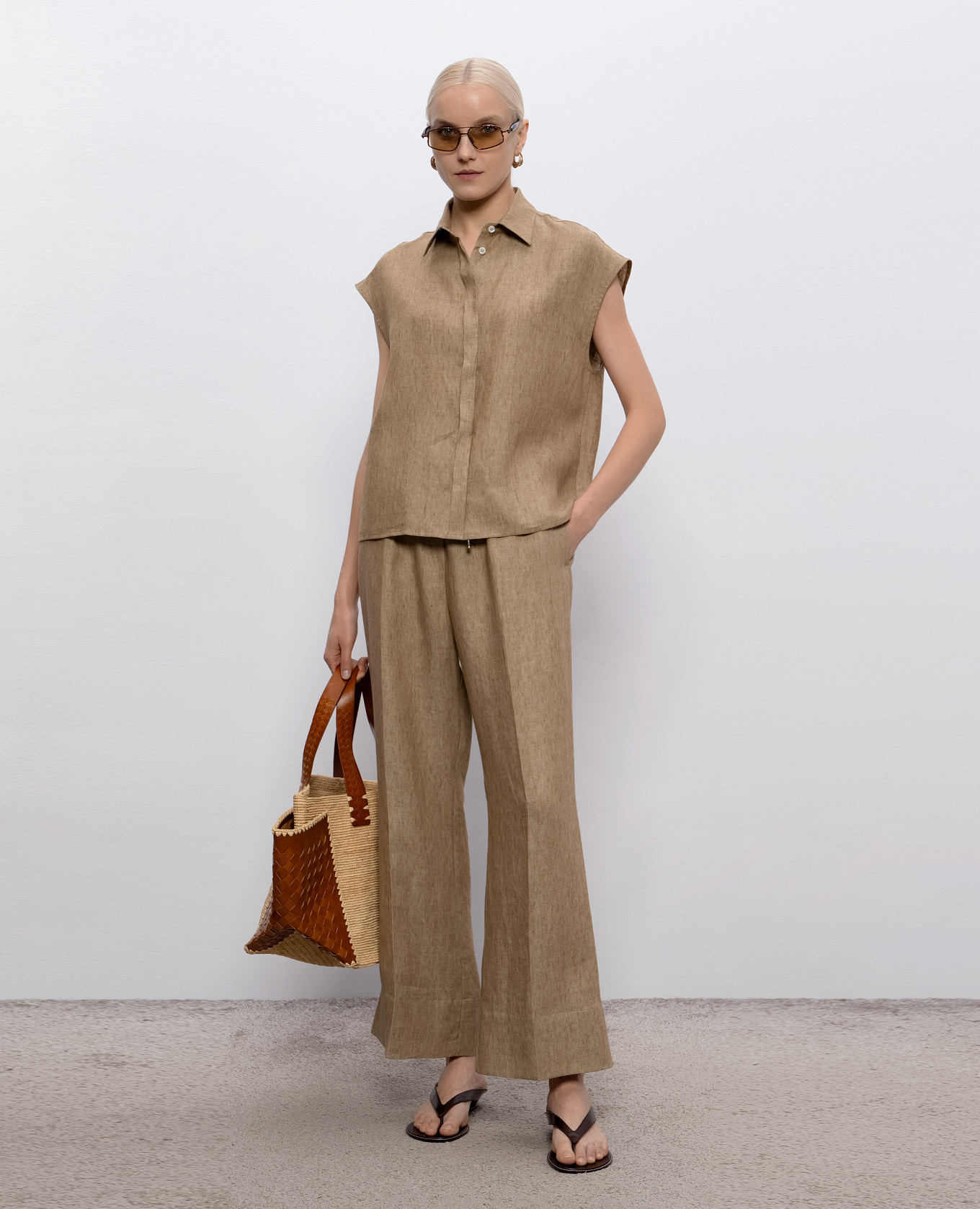 Brown linen pants Herno 5