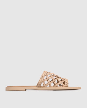 Babe Pay Pls Beige leather flip-flops with weaving SLIPY