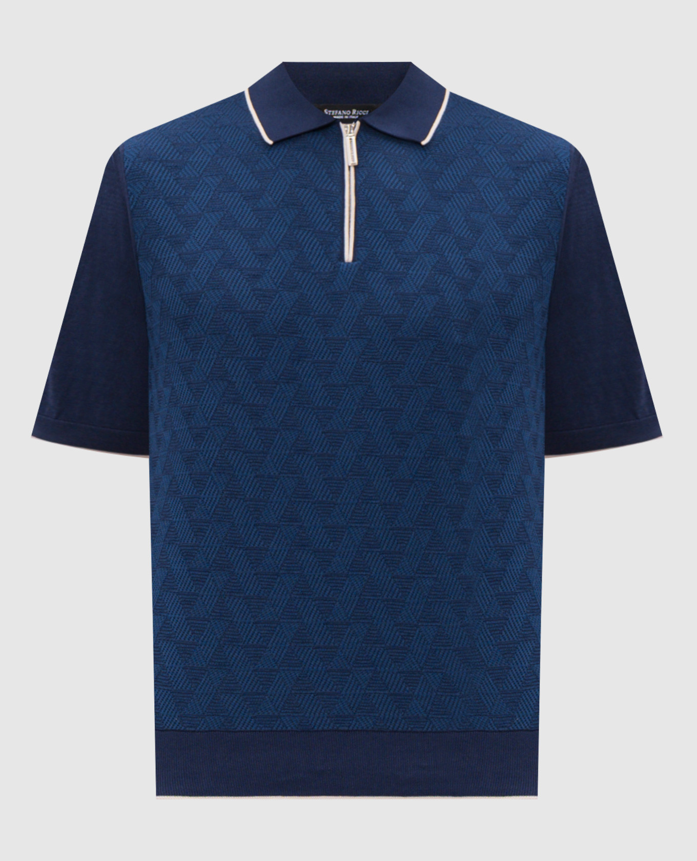 Blue silk polo with zipper