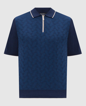 Stefano Ricci Blue silk polo with zipper K212034P31F26190