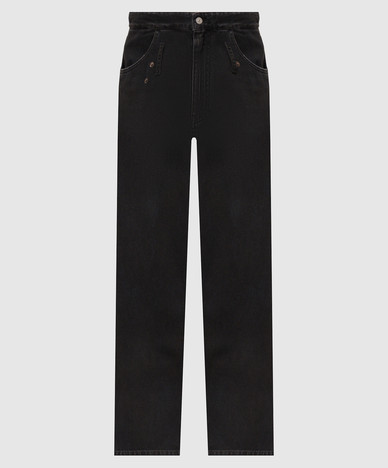Black jeans with logo patch