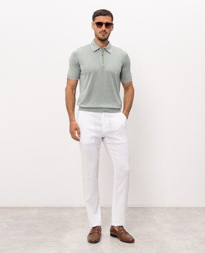 Stefano Ricci Green silk polo shirt with crocodile leather inserts K616006Z41F26102