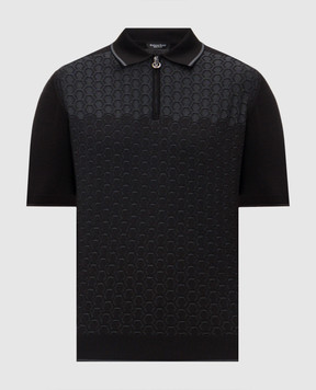 Stefano Ricci Black polo shirt with patterned silk K818109P31F26175