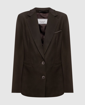 Peserico Brown wool jacket with monil chain A0120202584