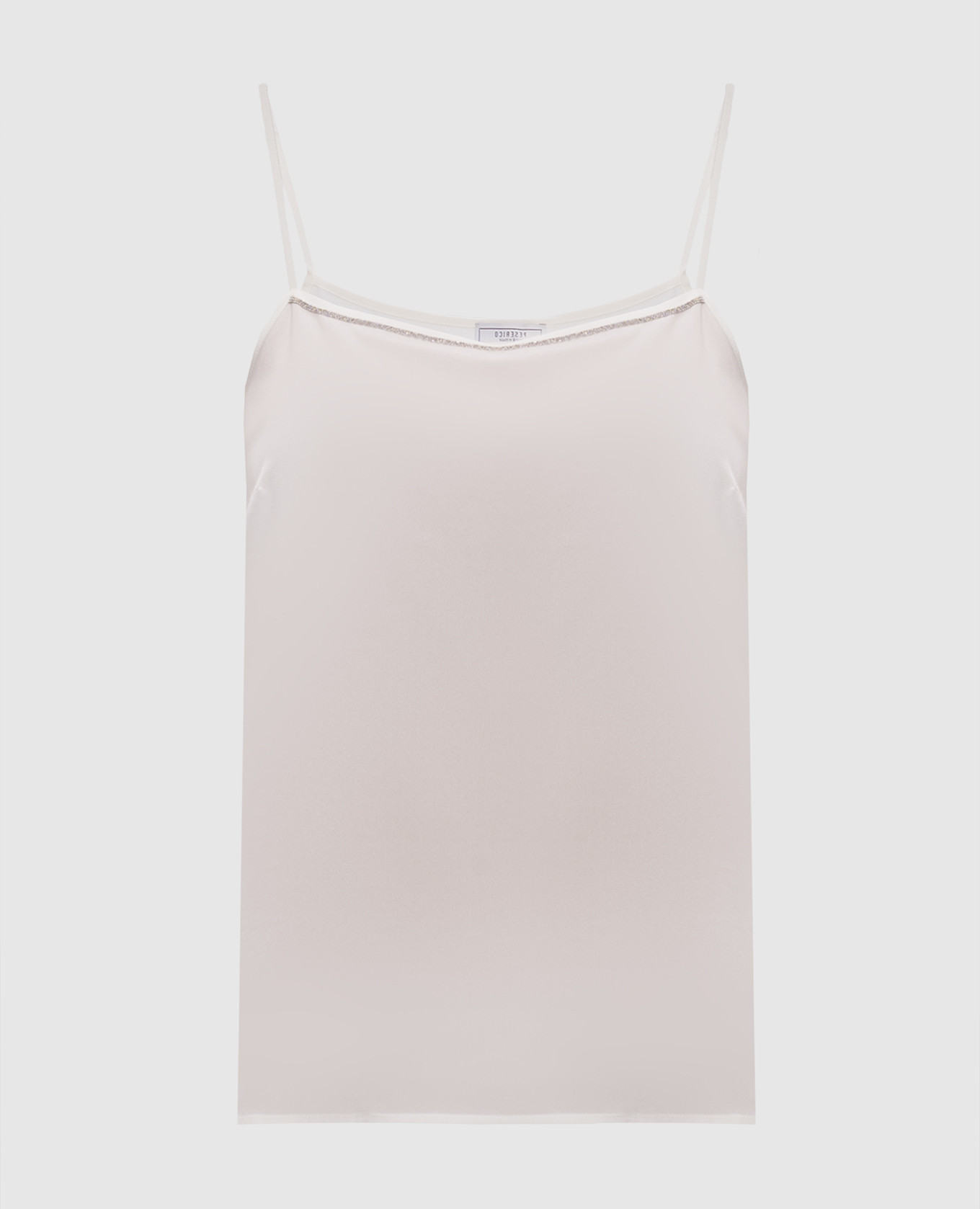 White silk top with monil chain