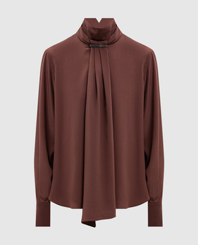Brunello Cucinelli Brown silk blouse with monil chain MP993B1G04