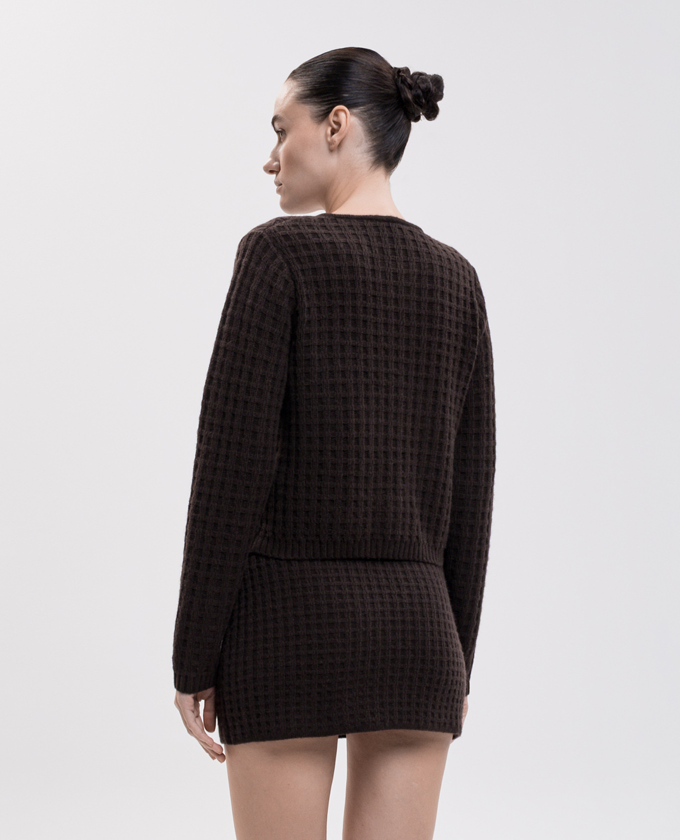 Brown wool and cashmere cardigan with textured pattern Allude 4