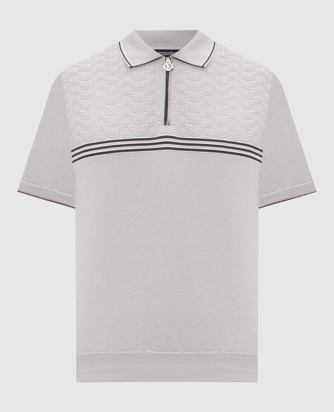 Gray silk polo with zipper