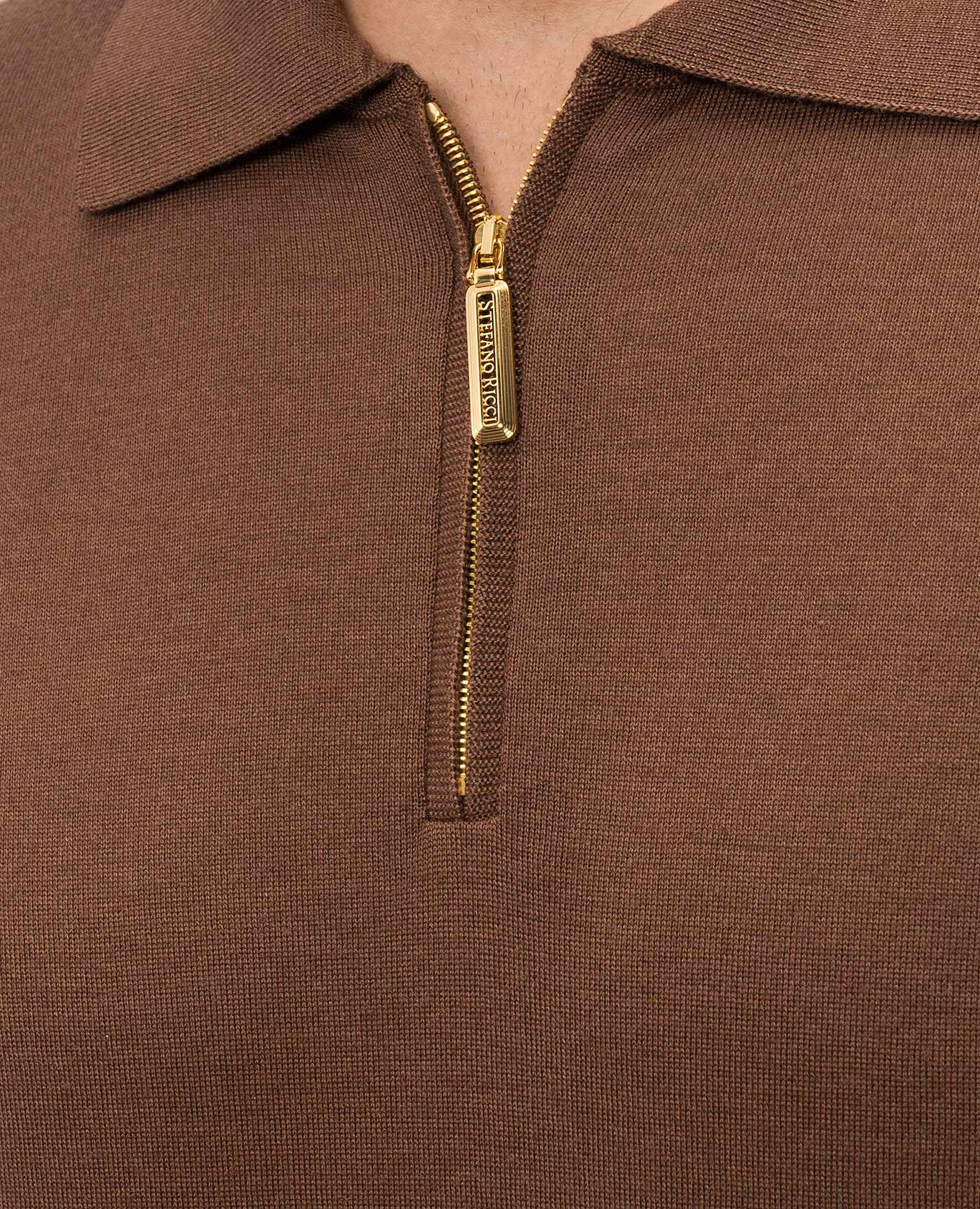 Brown cashmere and silk polo with zipper Stefano Ricci 5