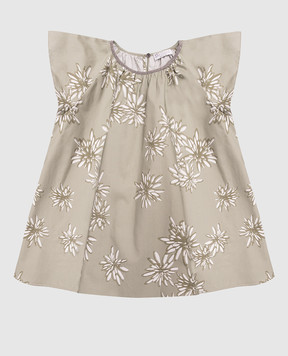 Brunello Cucinelli Children's green top in floral print with monil chain BQ970T495B