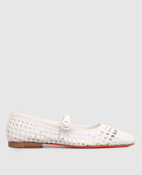 Santoni White leather braided ballet flats WAMA72160HA1SARX