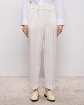 Peserico White striped wool pants P0487402045