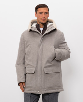 Brunello Cucinelli Gray wool down jacket with fur MM4701629