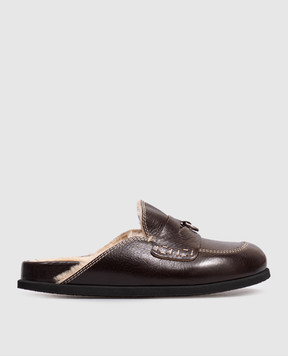 Premiata Brown leather mules with fur trim M7462DAX