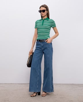 Simkhai Averie green striped polo shirt 2262215K