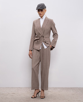 Peserico Gray striped linen pants A0403600676