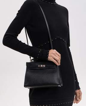 Babe Pay Pls Black leather satchel bag 06508