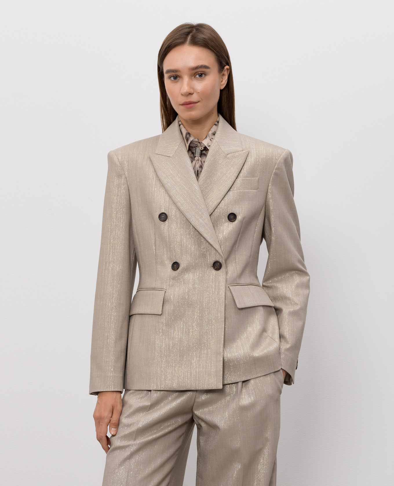 Beige double-breasted jacket with lurex Brunello Cucinelli 3