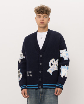 Off-White Blue wool cardigan with branded patches 44MHB019F26K002