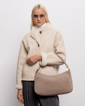 Twinset Beige suede bag with embossed logo 999TD7013