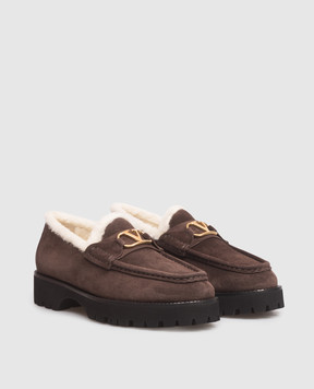 Valentino Brown suede loafers with fur trim 9W2S0NF5KJD