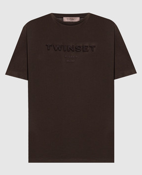 Twinset Brown T-shirt with textured logo 262TP2303