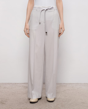 Peserico Gray wool pants with belt A04860AA3472