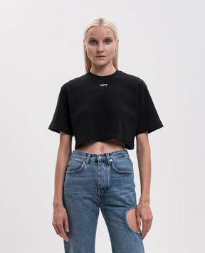 Off-White Black ribbed cropped T-shirt 2FA00678T