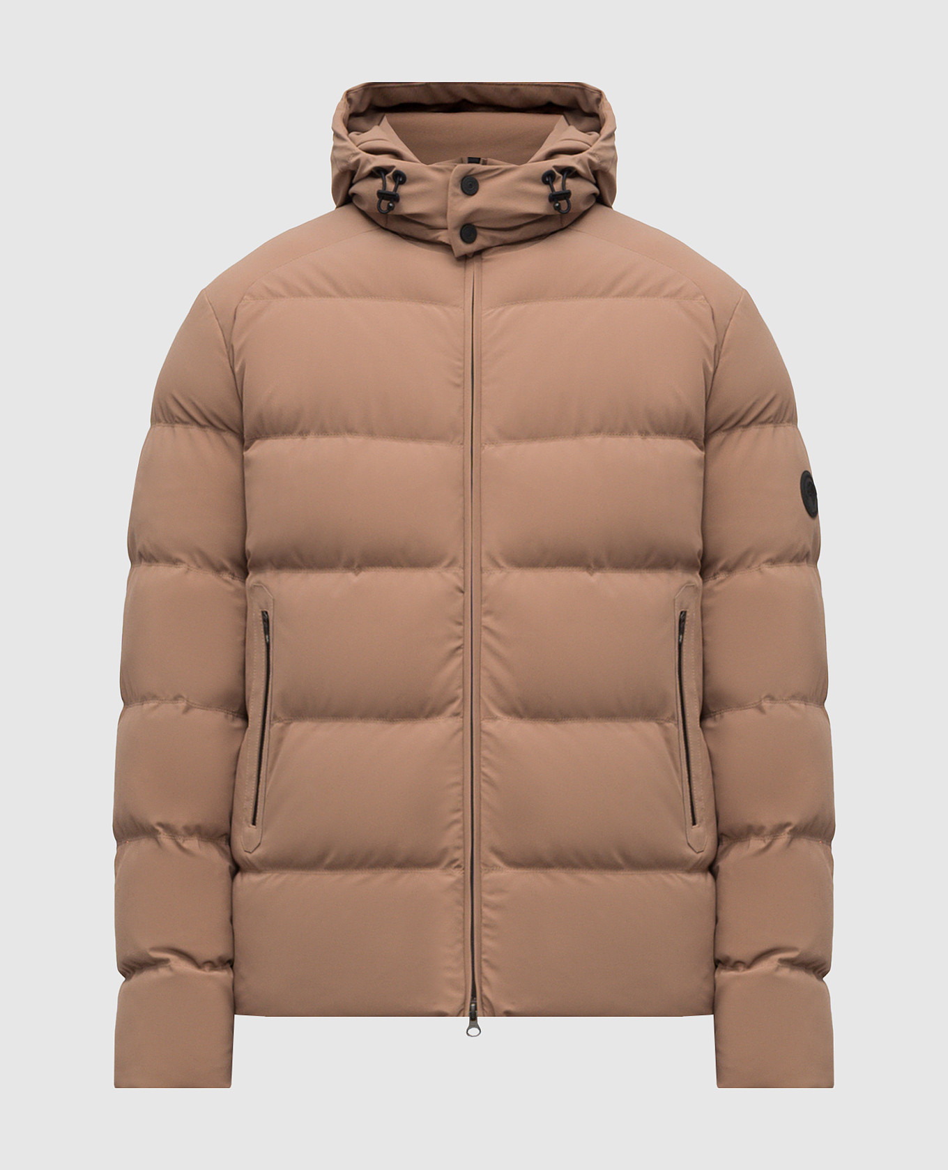 Brown down jacket with emblem patch