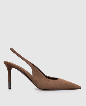 Brunello Cucinelli Brown suede slingbacks with monil chain MZSFC3256P