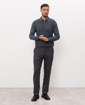 Stefano Ricci Gray wool, silk and cashmere patterned polo shirt KE08021P30E26371