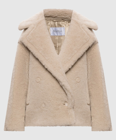 ALCUNO beige double-breasted coat made of wool and silk