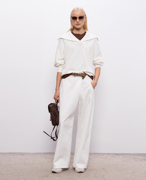 Brunello Cucinelli Ivory sweater with monil chain M19253202